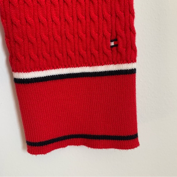 Sale! $70 Tommy Hilfiger Women's Classic Red Johnny Collar Cable Sweater Size S - Picture 7 of 9